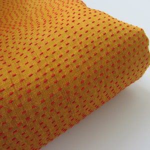 Red Kantha Stitch Tussar Silk Fabric - Ochre Yellow, Indian Embroidery (1/4 yard) nr. 1-156