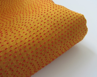 Red on ochre thread embroidered tussar silk perfect for kaftan or fabric nr 1-156 - 1/4 yard