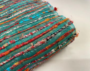 Blue green handloom recycle Indian silk - for 1/2 yard fabric nr. 63