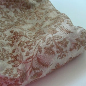 Brown on gray embroidered shantung silk fabric nr 1-167 - for fat quarter