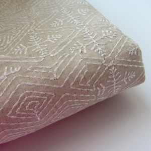 White on beige embroidery geometrical tussar silk fabric nr 1-081 - 1/4 yard