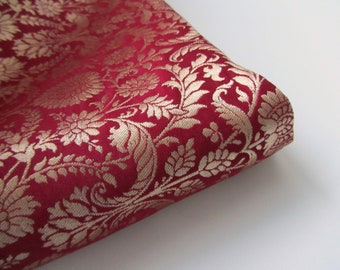 Bordeaux red gold heavy Indian silk brocade fabric nr.  1-151 for 1/4 yard