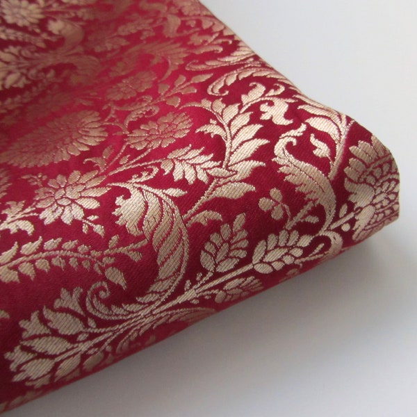 Bordeaux red gold heavy Indian silk brocade fabric nr.  1-151 for 1/4 yard