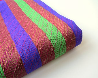 Blue green brown gold pink stripes India silk brocade fabric nr. 379