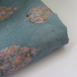 Soft blue pastel leaf embroidered tussar silk perfect for kaftan fabric nr 1-101 - 1/4 yard