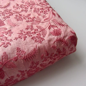 Pink on pink embroidered shantung silk fabric nr 1-016 fat quarter