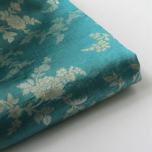 Teal ocean gold silk brocade fabric nr 1-129 for 1/4 yard