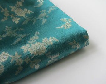 Teal ocean gold silk brocade fabric nr 1-129 for 1/4 yard