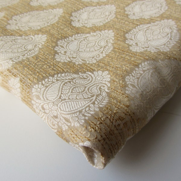 Black Friday week sale Beige off white natural silk brocade fabric nr 732- REMNANT