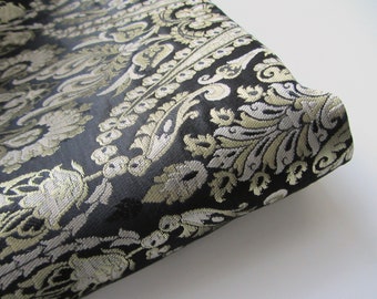 Black silver gold heavy Indian silk brocade fabric nr 1-147 - for 1/4 yard