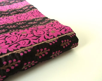 Black gold pink flowers and branches India silk brocade fabric nr 155 fat quarter