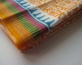 Yellow block printed border cotton - for 1/2 yard  - fabric nr 672