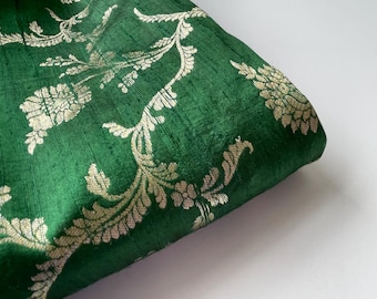 Forest green  gold raw silk brocade Indian fabric nr 1-185 for 1/4 yard