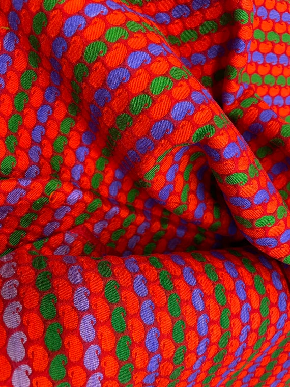 Paisley Jacquard Woven Cotton Fabric - Orange, Green, Blue, Velvet Feel nr. 360 REMNANT