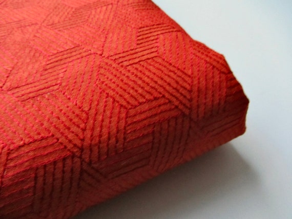 Lava red geometrical embroidered silk fabric nr 1-043