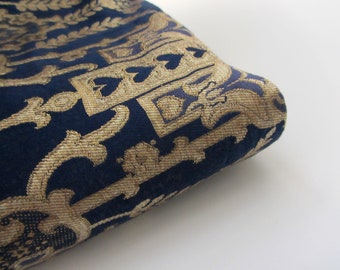 Navy Blue Gold Indian Silk Brocade Fabric: Heavy Upholstery Material -nr 1-144