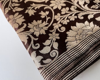 Brown gold wedding kinkhab heavy indian silk brocade fabric nr 970 - REMNANT