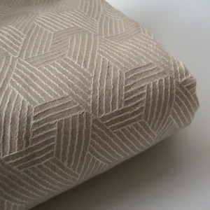 Beige witte geometrische geborduurde zijden stof nr 1-040 - 1/4 yard