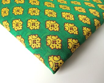 SALE Green yellow funny flower on green silk India silk brocade fabric nr 146 REMNANT