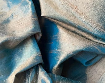 Domino Brown Shantung Silk Fabric: Two-Tone Gold Blue Bridal Raw Silk nr. 1-203