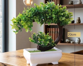 Bonsai artificiale in vaso: mini albero finto verde decorativo