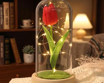 Eternal Tulip Flower Dome with Fairy Lights – Romantic LED Glass Lamp, Home Decor