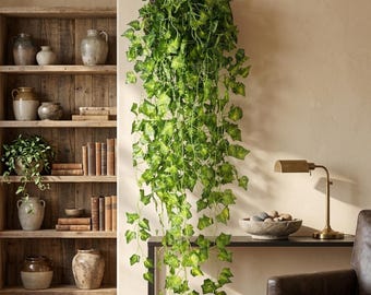 Guirnalda de hiedra artificial, hojas verdes realistas, decoración de plantas de ratán