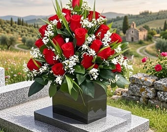 24 rose artificiali per la decorazione di tombe commemorative in cimitero, fiori di condoglianze per esterni, tributo al cimitero per il Giorno del Ringraziamento