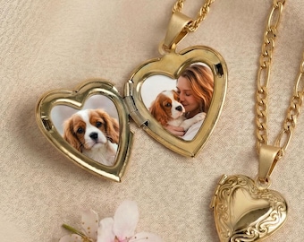 Collar con medallón en forma de corazón y foto, medallón grabado personalizado, joyería personalizada con foto, regalo conmemorativo para ella, regalo de aniversario, regalo del Día de la Madre
