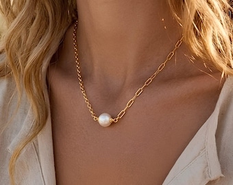Collar de perlas blancas naturales de agua dulce, delicado collar de perlas doradas para bodas, joyería de perlas auténticas para uso diario, regalos para damas de honor, collar nupcial