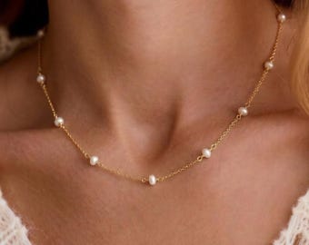 Collar delicado de perlas naturales de agua dulce, collar de perlas para bodas, collar nupcial, regalos para damas de honor, collar para damas de honor, joyería para bodas