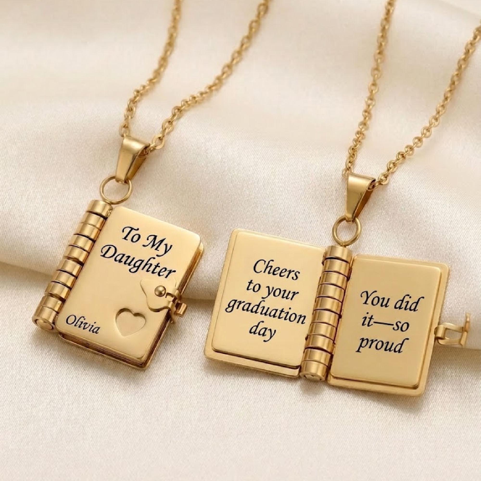 Custom Engraved Mini Book Locket Necklace for Graduation Gift ...