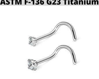 18G Titanium CZ Nose Screw Ring