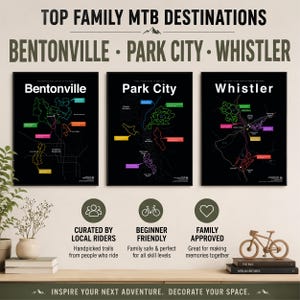 MTB Family Adventure Maps | Set of 3 Bentonville Park City Whistler Posters