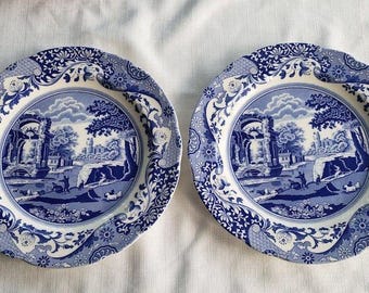 Spode Blue Italian Dinner Plates 10 1/4 Inch ENGLAND - Set of 2