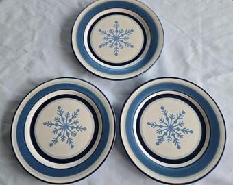St. Nicholas Square Winter Frost Dinner Plates Blue Snowflake - 10 7/8" Set of 3