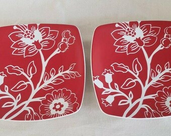 Roscher Stanford Park Collection Red Square Salad Plates - Lot of 2 - EUC