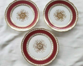 Limoges CH Field France Gold &  Fuchsia Pink 8.25" Salad Plates - Set of 3