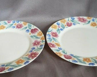 Arcopal Dinner Plates- LOT OF 2 - Pink, Yellow, Blue Flowers Floral 10 3/4"