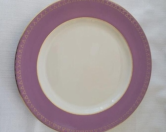 Sterling China USA Purple & Gold Rimmed Dinner Plate - 11 inch