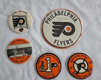Vintage Philadelphia Flyers Fan Club Buttons Pins 1970s - Lot of 5