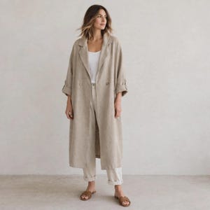 Oversized Leinen-Staubmantel für Damen | Langer Sommer-Trenchcoat | Leichte Boho-Jacke