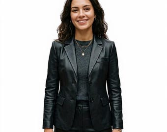 Conjunto de blazer e calça em couro legítimo vermelho gótico, terno feminino de duas peças.