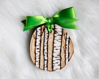 Wood Burned Birch Tree Wood Slice Ornament