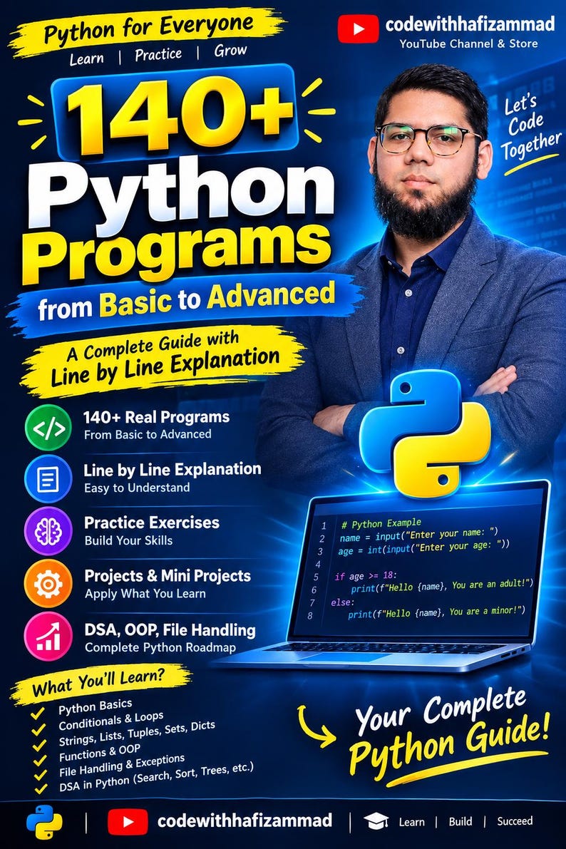 Podręcznik do ćwiczeń w Pythonie w formacie PDF | Ponad 140 programów w Pythonie | Ćwiczenia z kodowania dla początkujących i zaawansowanych | E-book o programowaniu w Pythonie zdjęcie 1