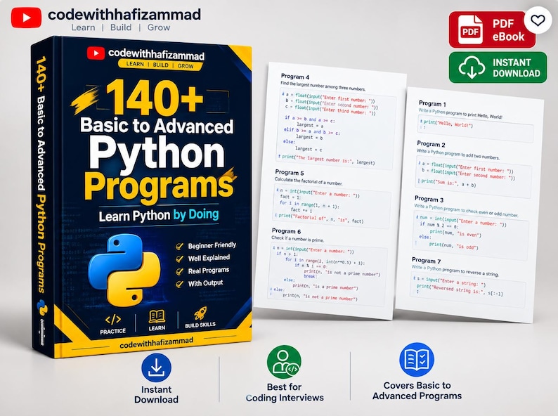 Podręcznik do ćwiczeń w Pythonie w formacie PDF | Ponad 140 programów w Pythonie | Ćwiczenia z kodowania dla początkujących i zaawansowanych | E-book o programowaniu w Pythonie zdjęcie 3