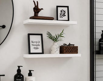 Set of 2 wall shelves made of solid ash with concealed mounting, handmade wooden shelf for bathroom, bedroom and kitchen