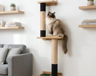 Grand griffoir mural en deux parties, meubles pour chats, étagères pour chats faites main, marches en bois pour chats, cadeau pour animaux de compagnie, complexe de jeux pour chats