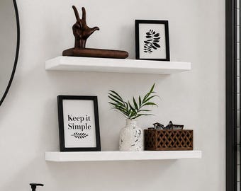 Set van 2 wandplanken van massief essenhout met verborgen bevestiging, handgemaakte houten plank voor badkamer, slaapkamer en keuken