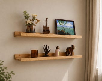 Set of 2 double-sided wall shelves made of solid ash, handmade wooden bookshelf, flower shelves, shelves for kitchen, bathroom, bedroom